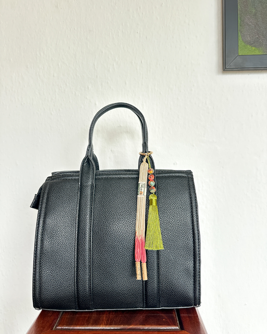 Vintage Japanese Haori Himo Bag Charm - Pink & Green
