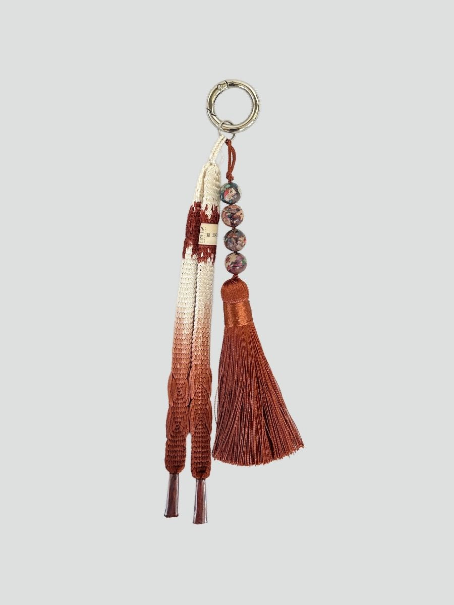 Vintage Japanese Haori Himo Bag Charm - Beige & Brown