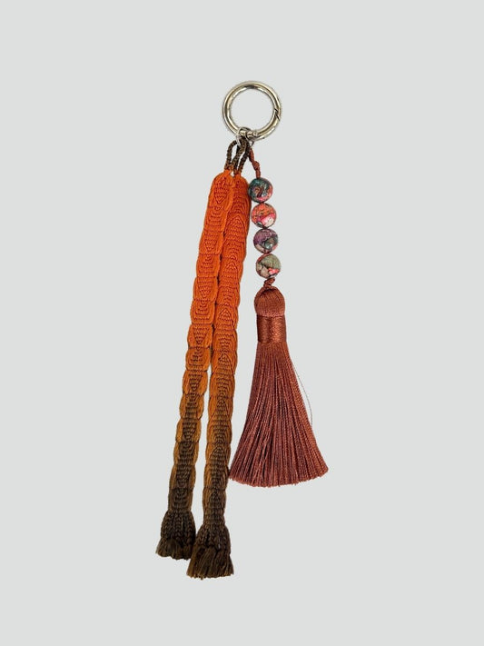 Vintage Japanese Haori Himo Bag Charm - Orange & Brown