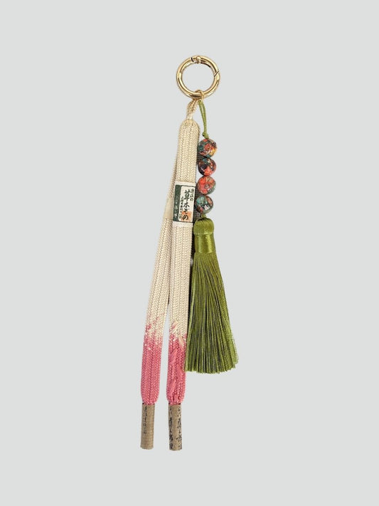 Vintage Japanese Haori Himo Bag Charm - Pink & Green