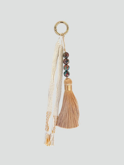 Vintage Japanese Haori Himo Bag Charm - White & Yellow