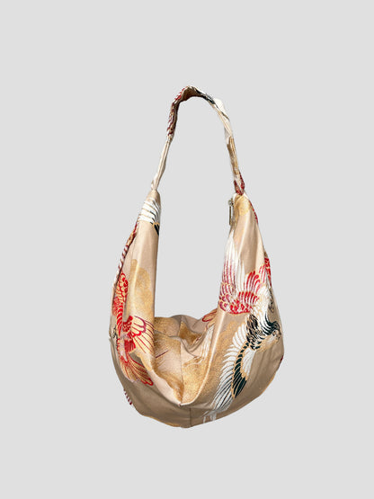 Upcycled Japanese Obi Silk Bag - "O" Bag (Mount Fuji & Eagle)
