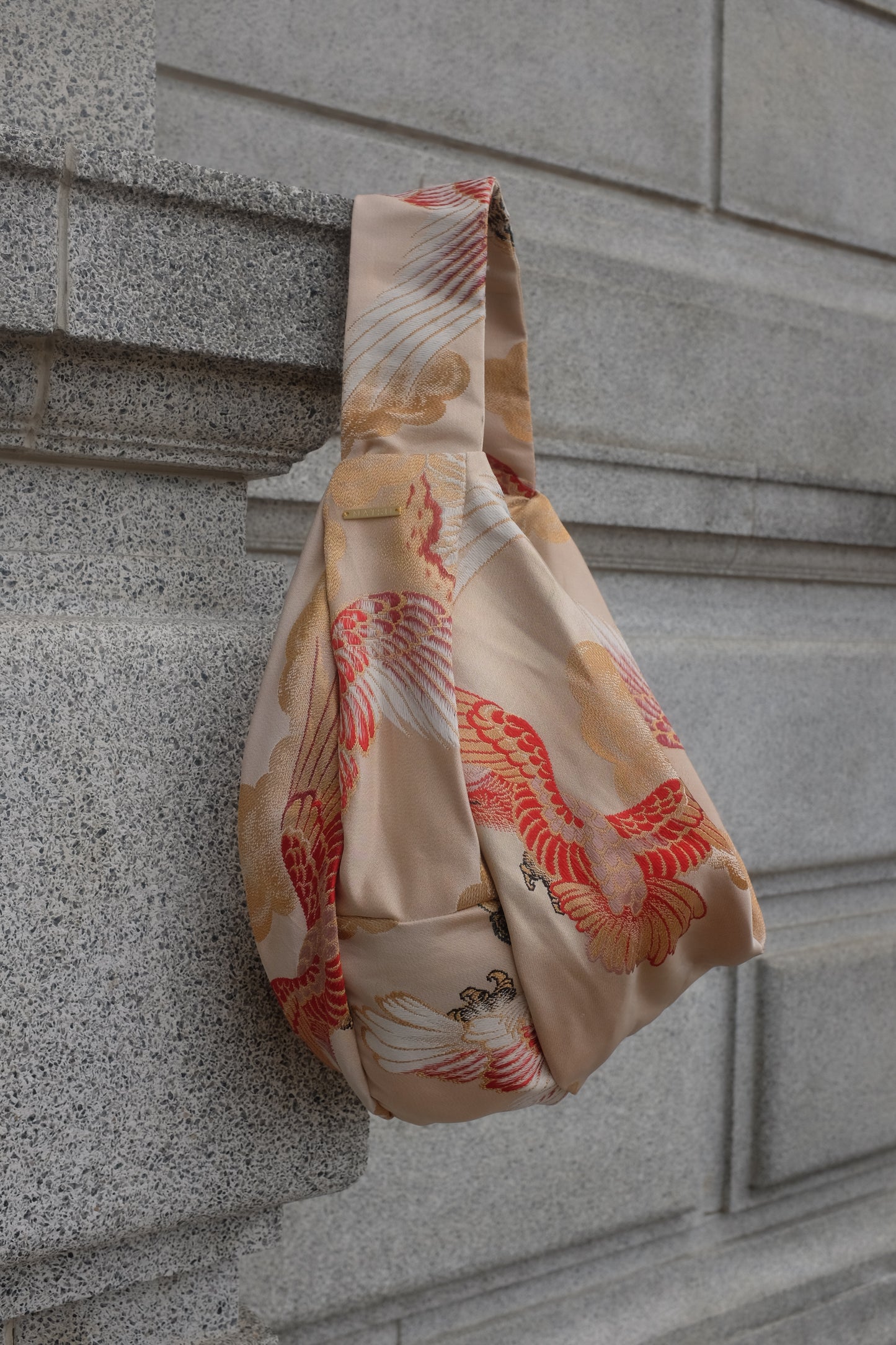 Upcycled Japanese Obi Silk Bag - "O" Bag (Mount Fuji & Eagle)