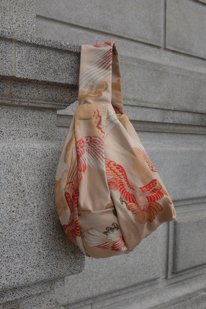 Upcycled Japanese Obi Silk Bag - "O" Bag (Mount Fuji & Eagle)