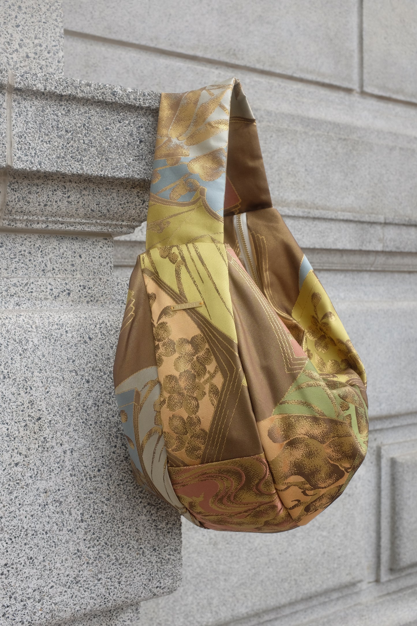 Upcycled Japanese Obi Silk Bag - "O" Bag (Golden bronze)