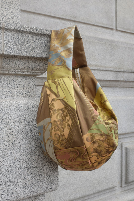 Upcycled Japanese Obi Silk Bag - "O" Bag (Golden bronze)