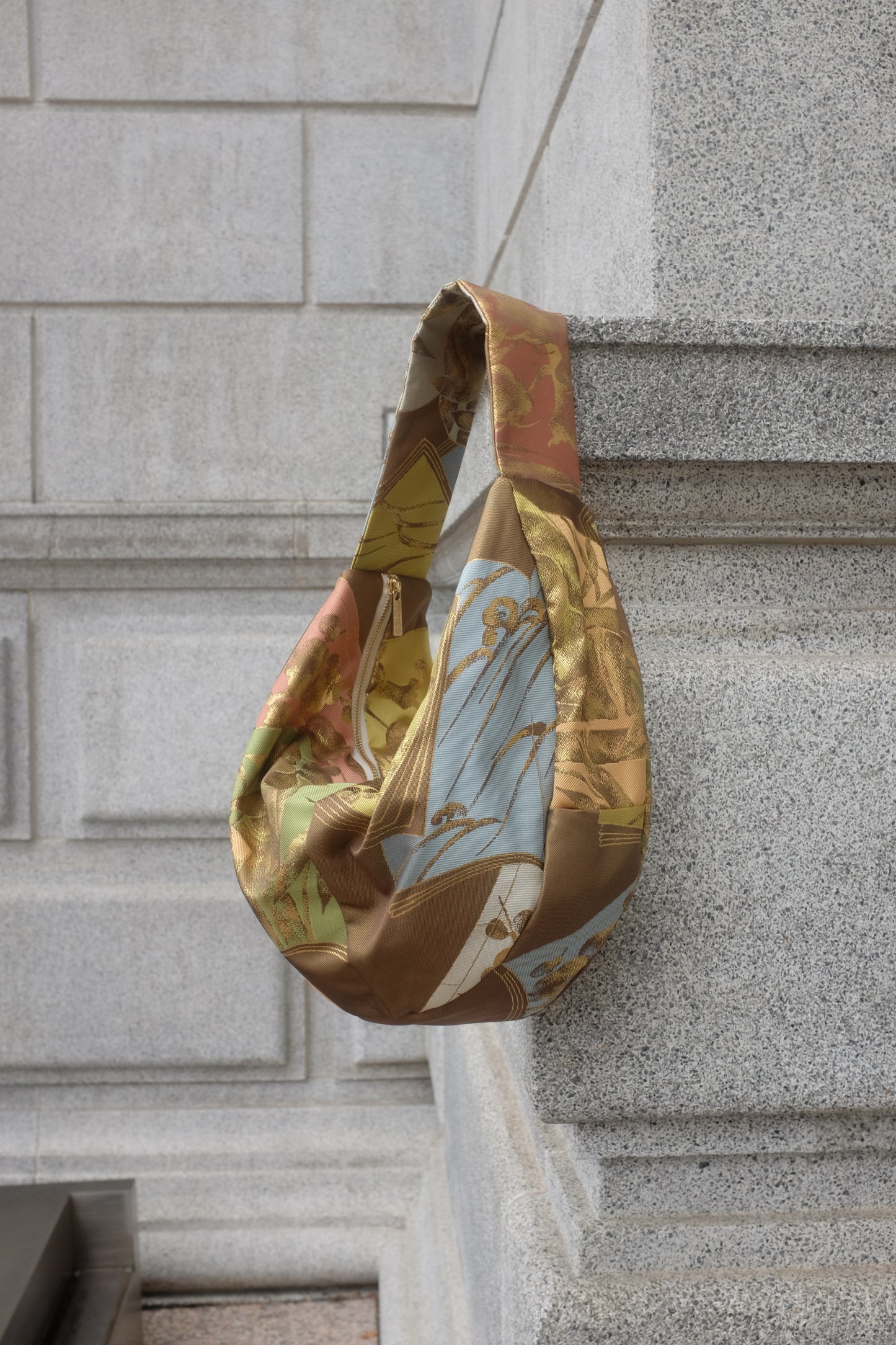 Upcycled Japanese Obi Silk Bag - "O" Bag (Golden bronze)